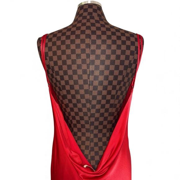 Meshki Jade Cowl Neck Backless Red Maxi Slip Dress Size XXL Goddess Glam Formal - Picture 7 of 15